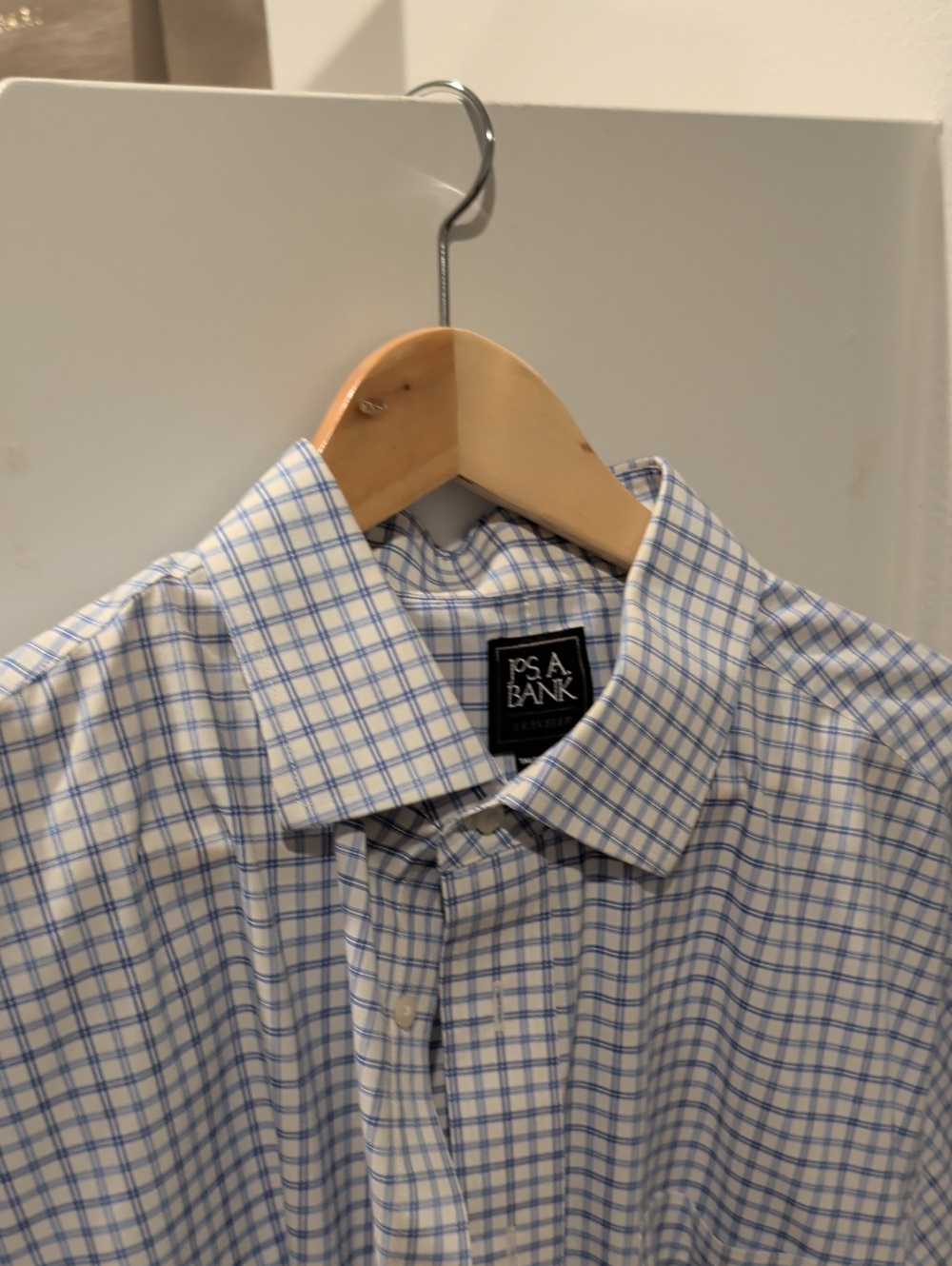 Jos. A. Bank White Dress Shirt with Light Blue Windowpane